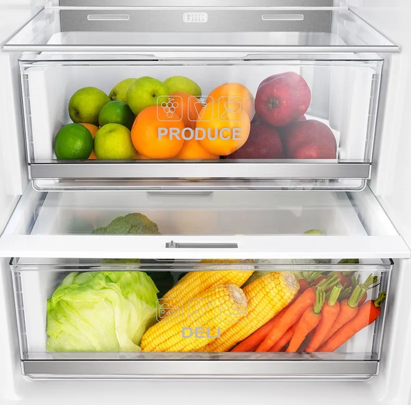 Telescopic Pull-Out Crisper and Deli Drawer