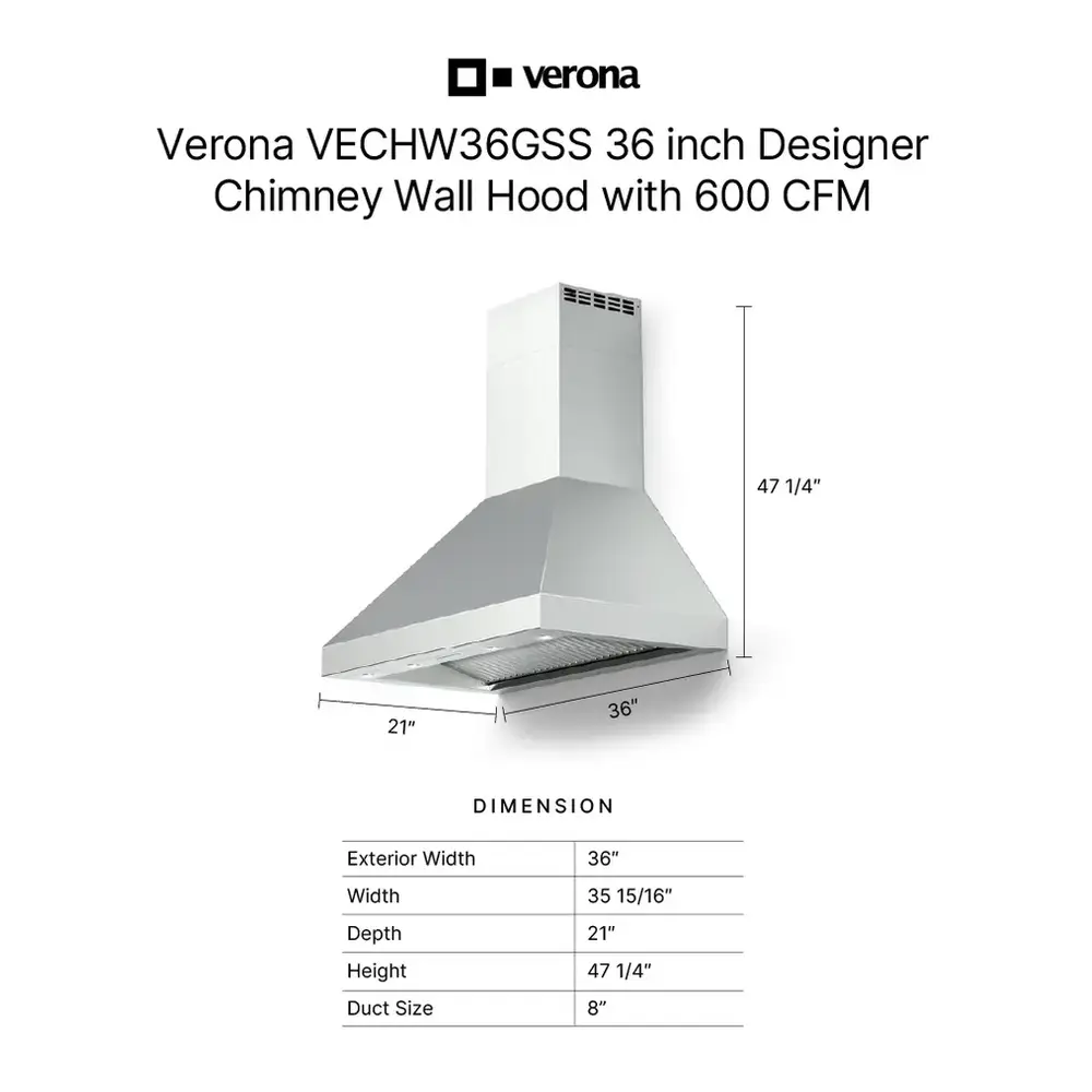 Verona VECHW36GSS dimensions