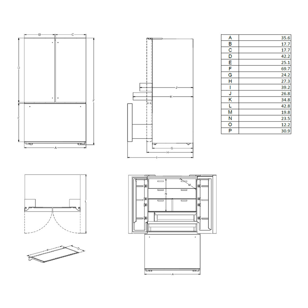 Verona VEBFD3620WIFS dimensions guide