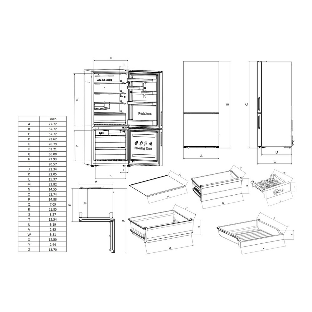 Verona VEFBF2814RSL dimensions guide