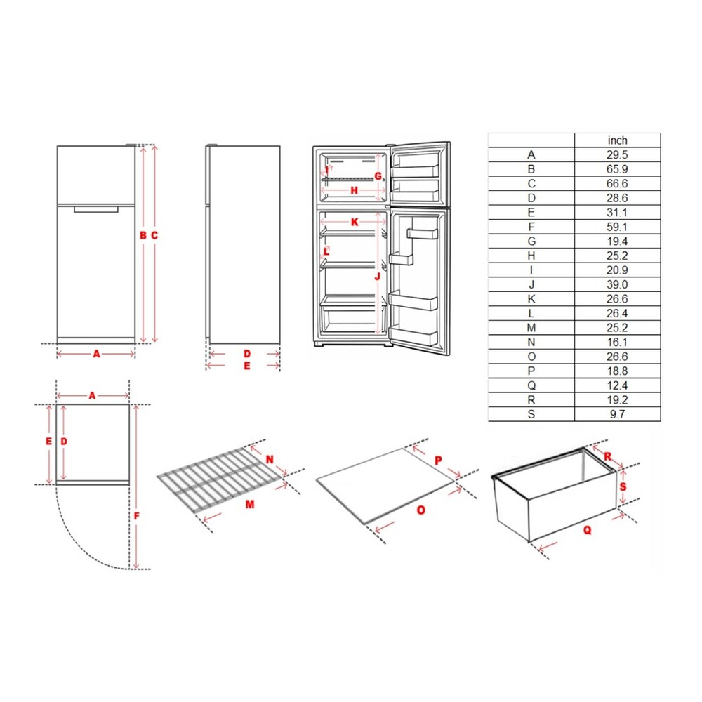Verona VEFTF3021RBK dimensions