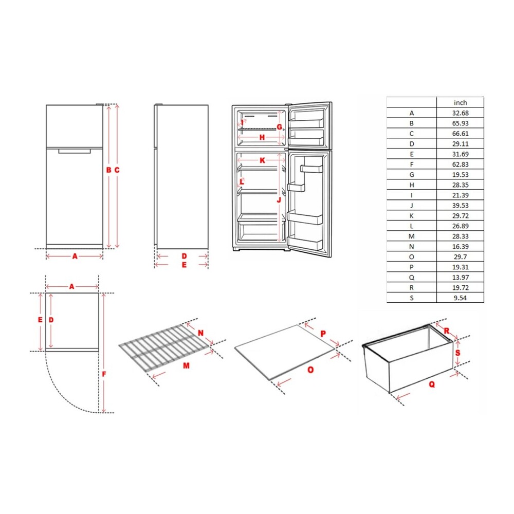 Verona VEFTF3324RBK dimensions