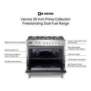Verona VPRFSGE365SS 36 inch Prima Series Freestanding Dual Fuel