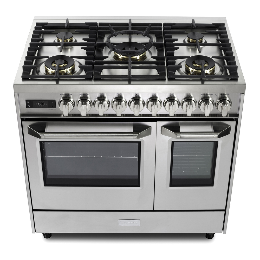 Verona VUFSGE365D 36 inch Ultima Collection Double Oven Dual Fuel Range with 5 Brass Burners, 4.1 cu. ft. Total Oven Capacity