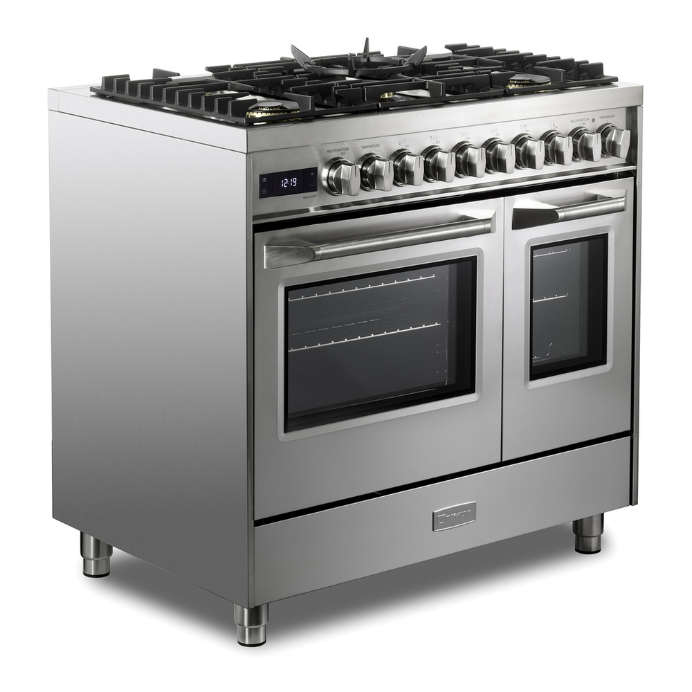 Verona VUFSGE365D 36 inch Ultima Collection Double Oven Dual Fuel Range with 5 Brass Burners, 4.1 cu. ft. Total Oven Capacity