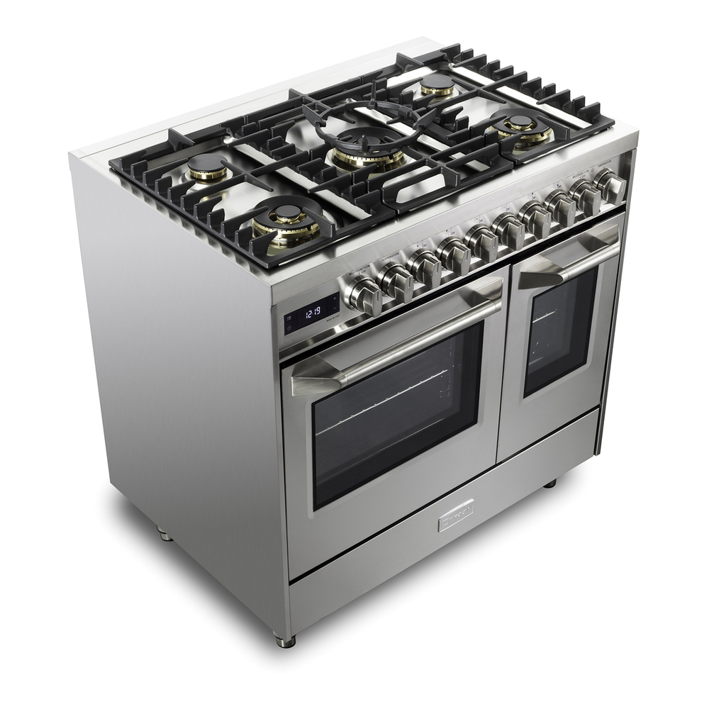 Verona VUFSGE365D 36 inch Ultima Collection Double Oven Dual Fuel Range with 5 Brass Burners, 4.1 cu. ft. Total Oven Capacity