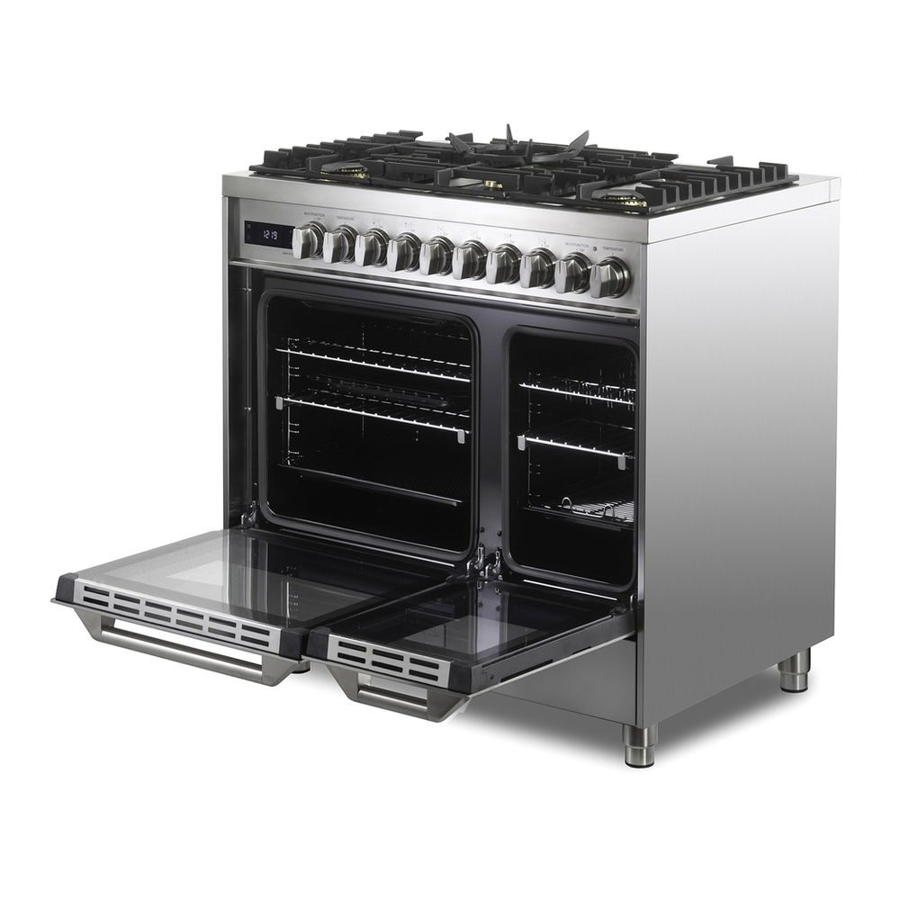 Verona VUFSGE365D 36 inch Ultima Collection Double Oven Dual Fuel Range with 5 Brass Burners, 4.1 cu. ft. Total Oven Capacity