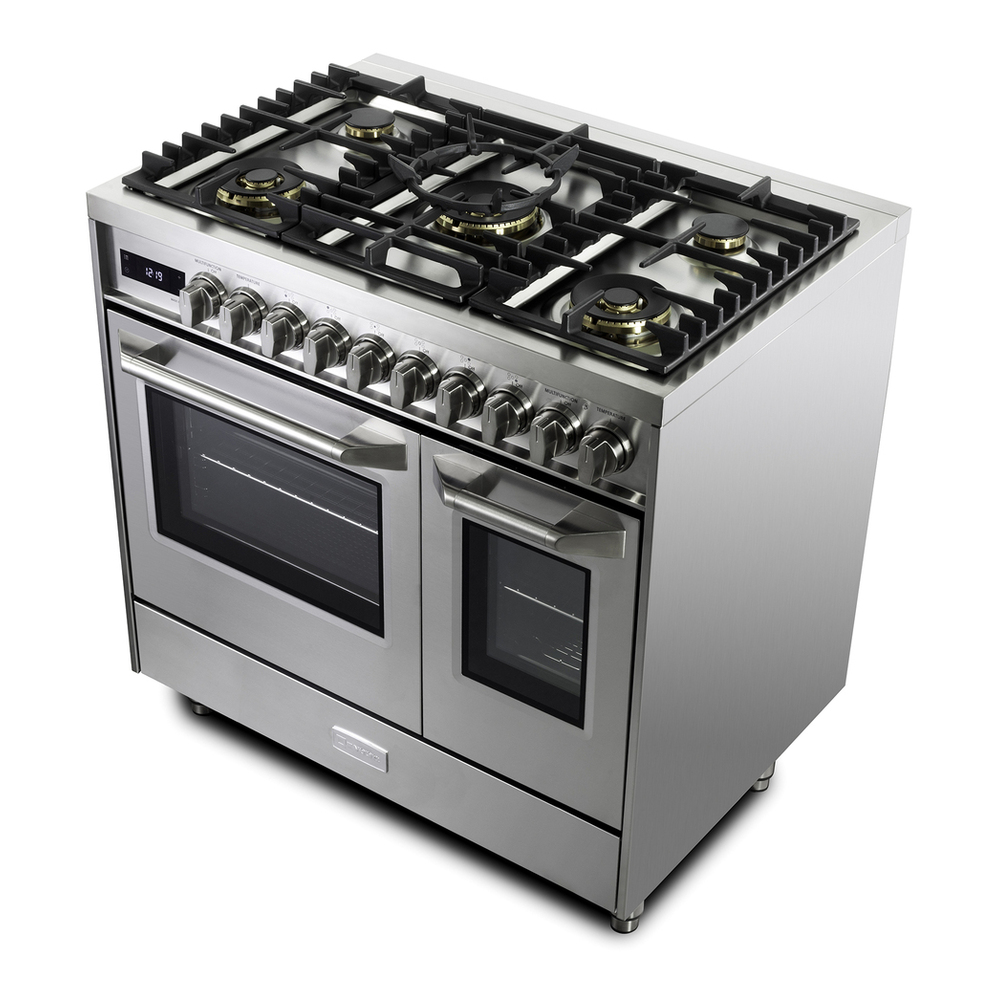 Verona VUFSGE365D 36 inch Ultima Collection Double Oven Dual Fuel Range with 5 Brass Burners, 4.1 cu. ft. Total Oven Capacity