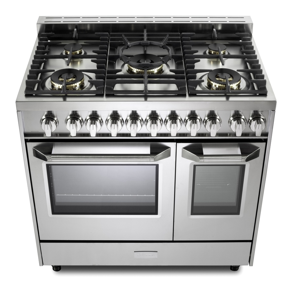 Verona VUFSGG365D 36 inch Ultima Collection Double Oven Gas Range with 5 Brass Burners, 4.1 cu. ft. Oven Total Capacity