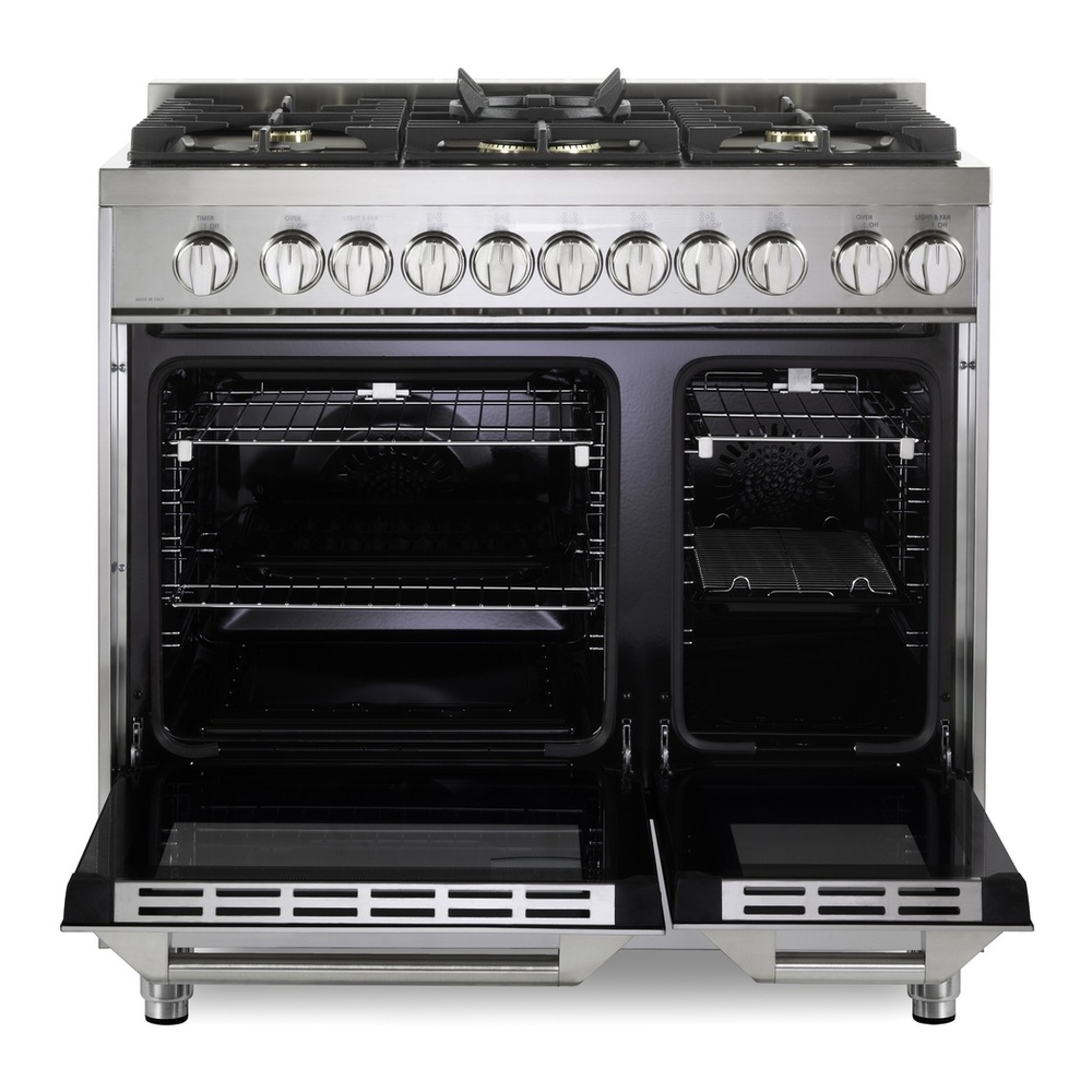 Verona VUFSGG365D 36 inch Ultima Collection Double Oven Gas Range with 5 Brass Burners, 4.1 cu. ft. Oven Total Capacity