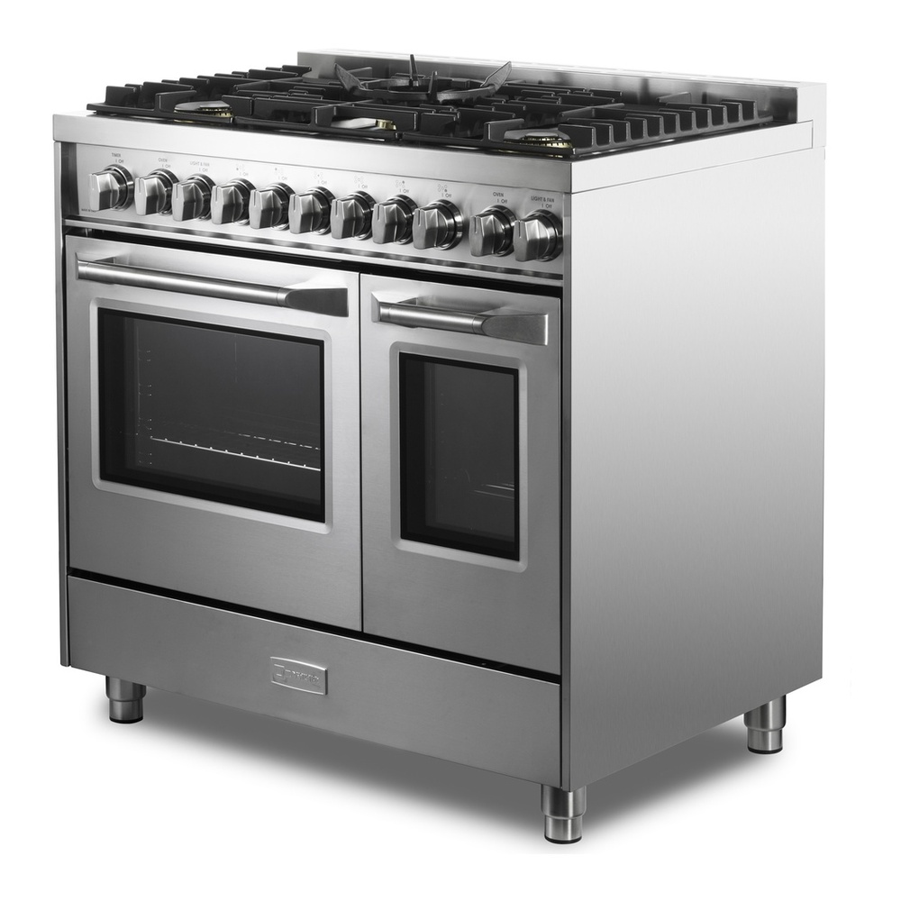 Verona VUFSGG365D 36 inch Ultima Collection Double Oven Gas Range with 5 Brass Burners, 4.1 cu. ft. Oven Total Capacity