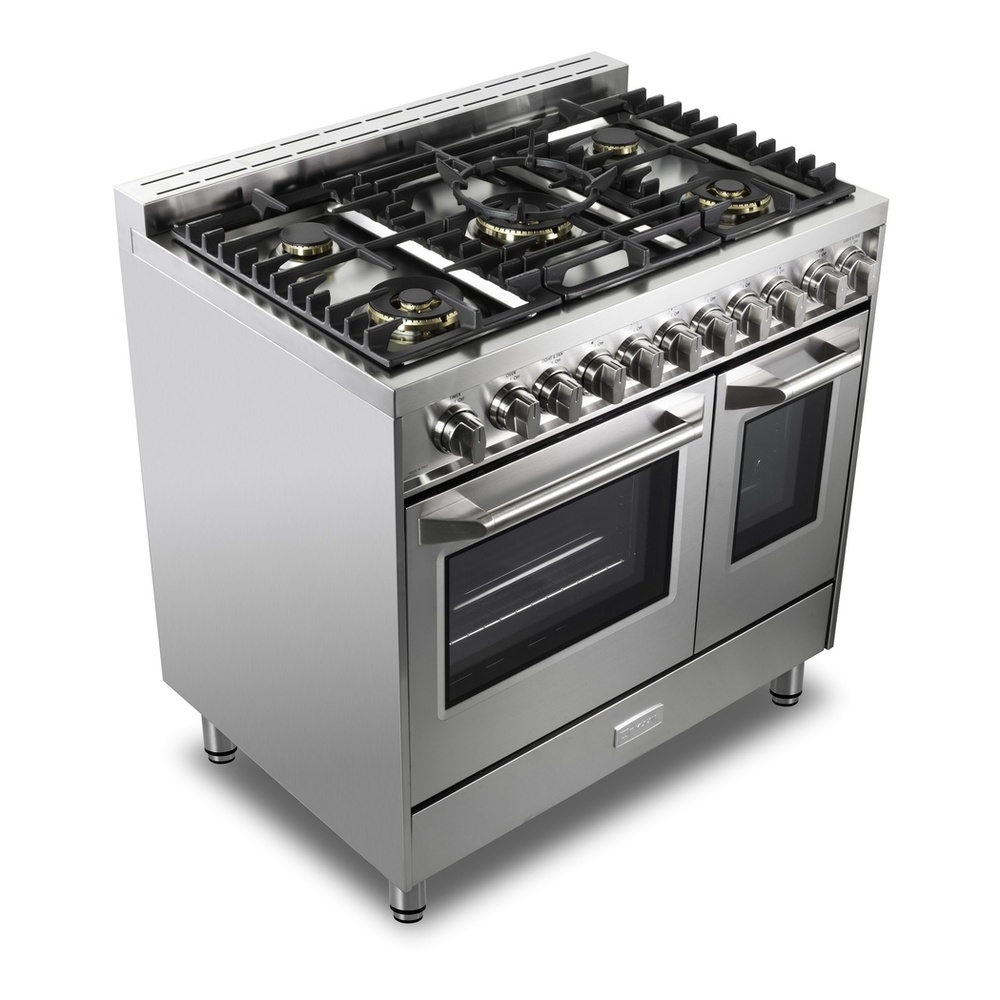 Verona VUFSGG365D 36 inch Ultima Collection Double Oven Gas Range with 5 Brass Burners, 4.1 cu. ft. Oven Total Capacity