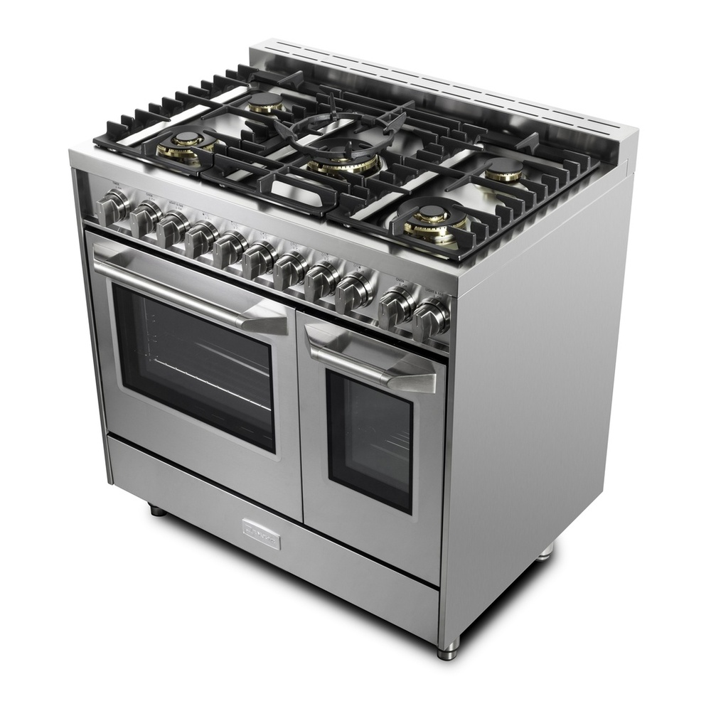 Verona VUFSGG365D 36 inch Ultima Collection Double Oven Gas Range with 5 Brass Burners, 4.1 cu. ft. Oven Total Capacity