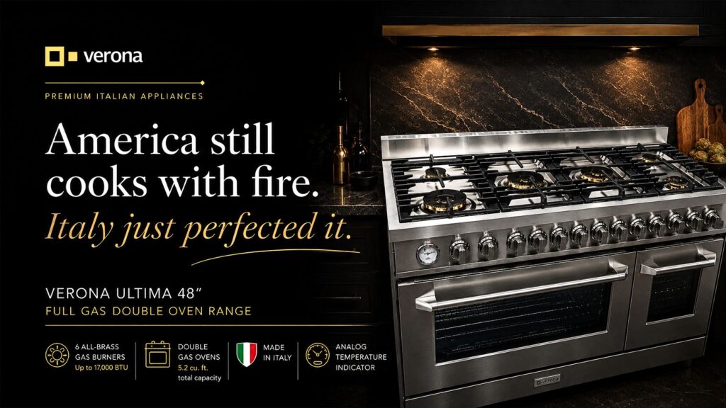 Verona Ultima 48 inch full gas double oven range VUFSGG486DSS with six brass burners