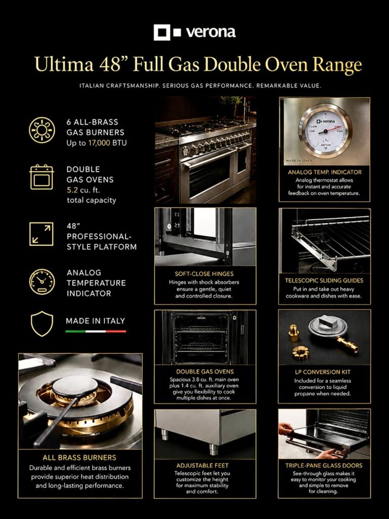 Verona Ultima VUFSGG486DSS 48″ Full Gas Double Oven Range specs