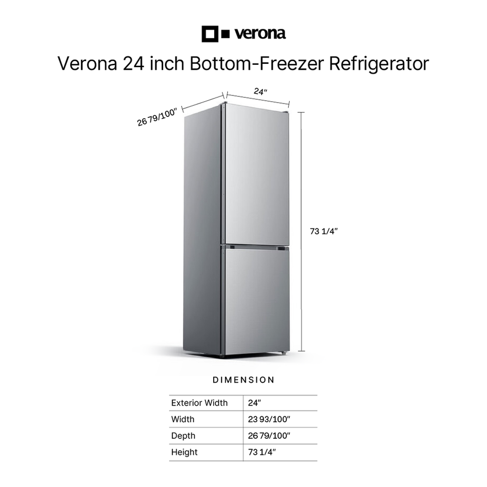 Verona VEFBF2411RISL 24 inch Bottom Freezer Refrigerator with 11.4 cu. ft. Total Capacity, Automatic Ice Maker, Sabbath Mode, Energy Star in Stainless Steel Look