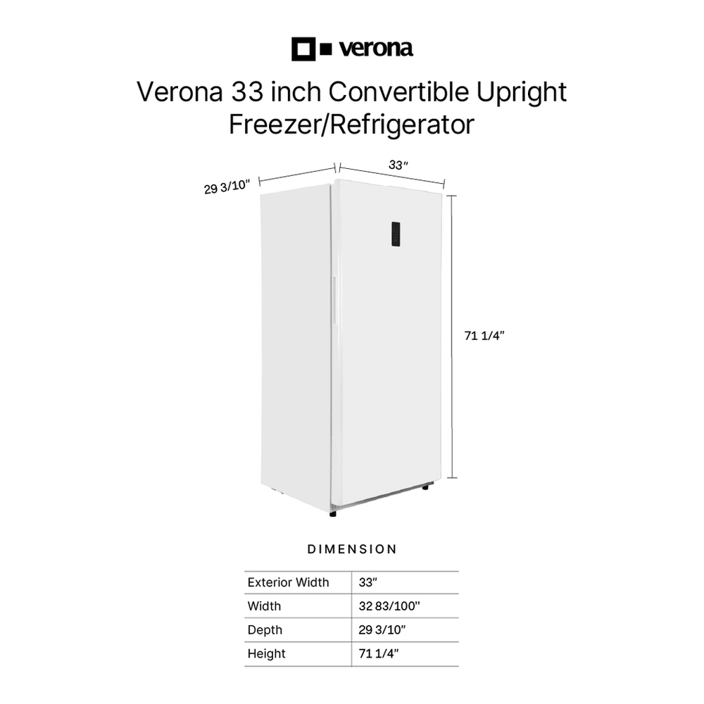 Verona VEFCF3320 33 inch Convertible Upright Freezer/Refrigerator with 20.2 cu. ft. Capacity, Exterior Control Panel, Garage Ready, Energy Star