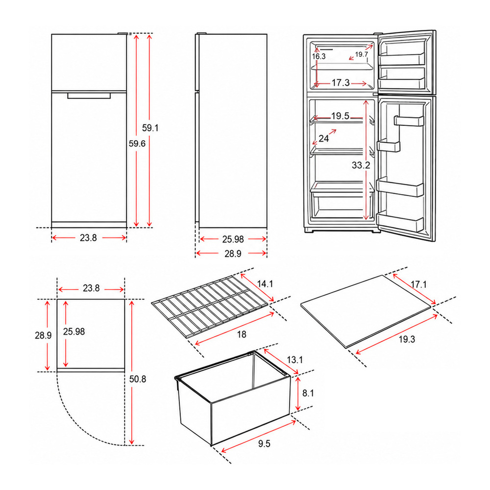 Verona VEFTF2412RBK dimensions