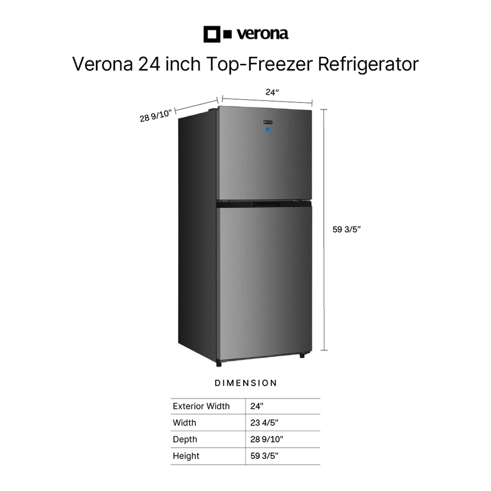 Verona VEFTF2412R 24 inch Top Freezer Refrigerator with 12 cu. ft. Total Capacity, Reversible Doors, Recessed Handle, Energy Star