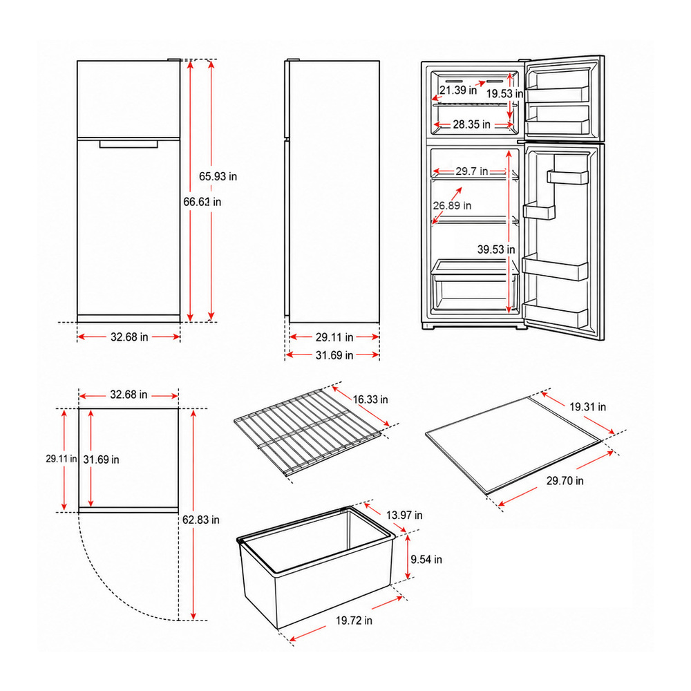 Verona VEFTF3324RWH dimensions