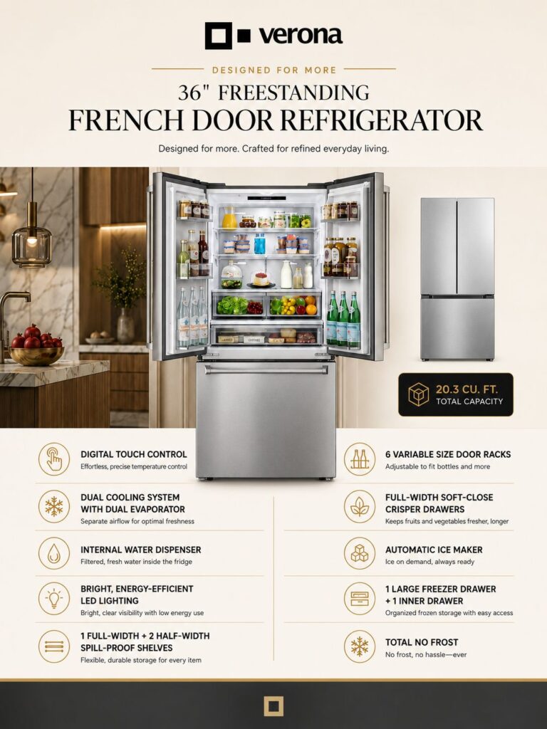 36 inches freestanding French door refrigerator