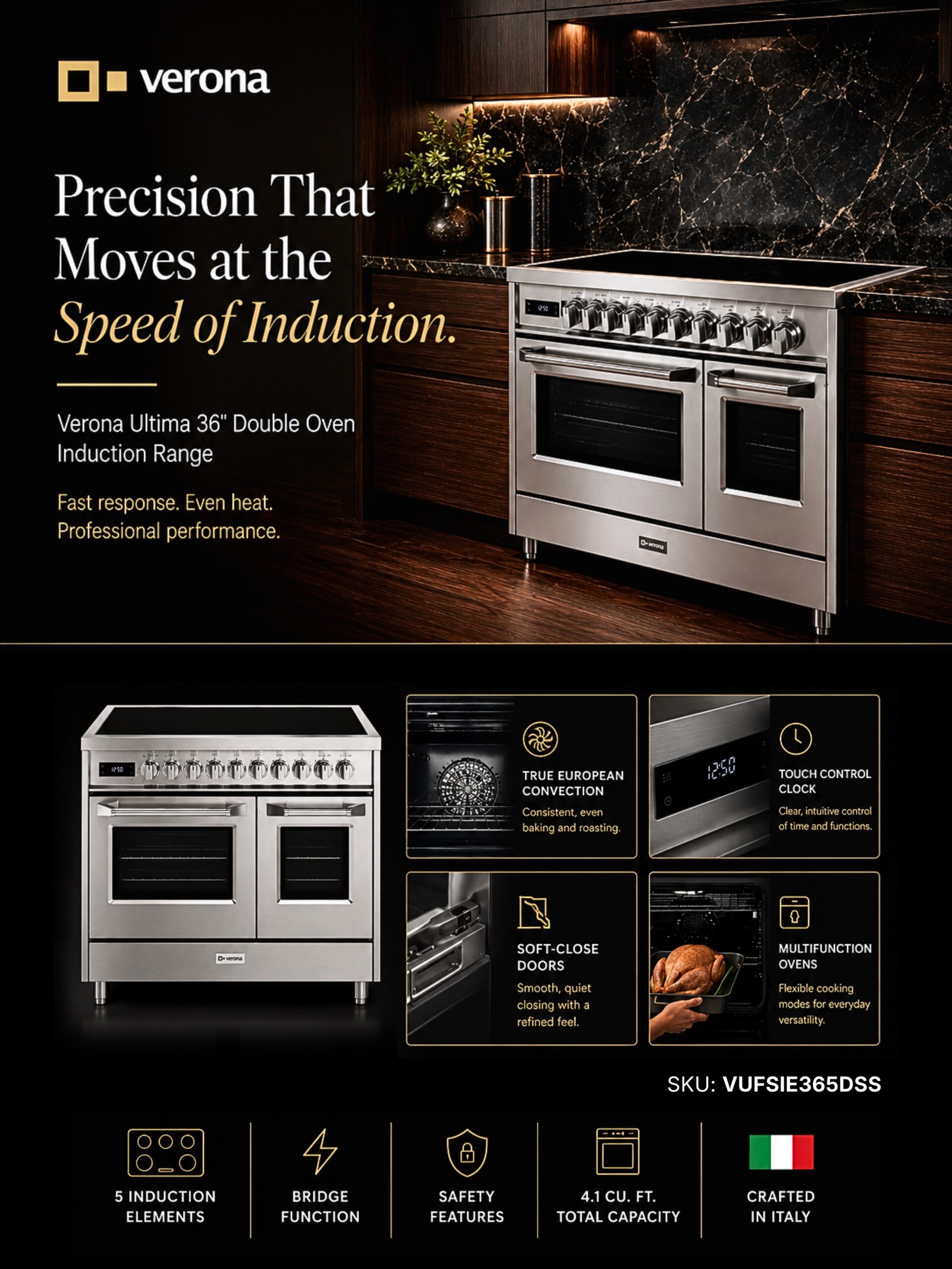 Verona Ultima 36-Inch Double Oven Induction Range