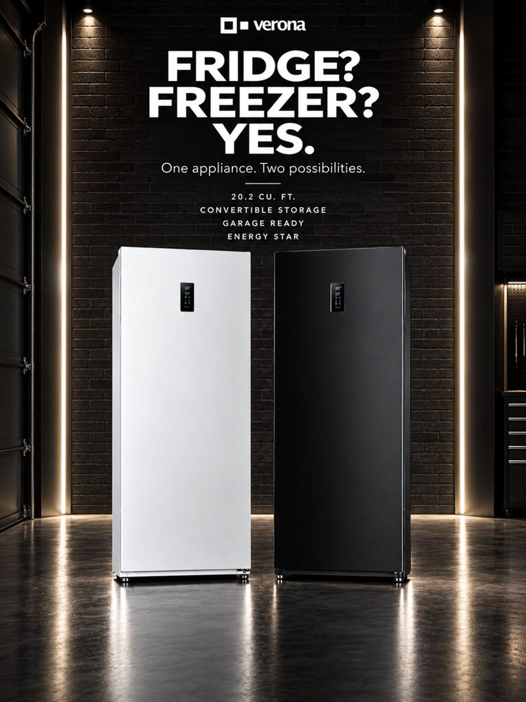 Verona 33 inch convertible upright refrigerator freezer in white and black 