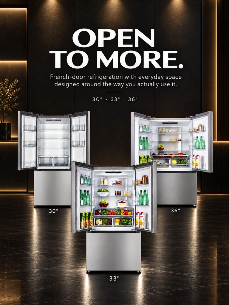 Verona 30 inch 33 inch and 36 inch French door refrigerators 