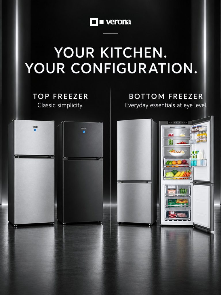Verona top freezer and bottom freezer refrigerator configurations 