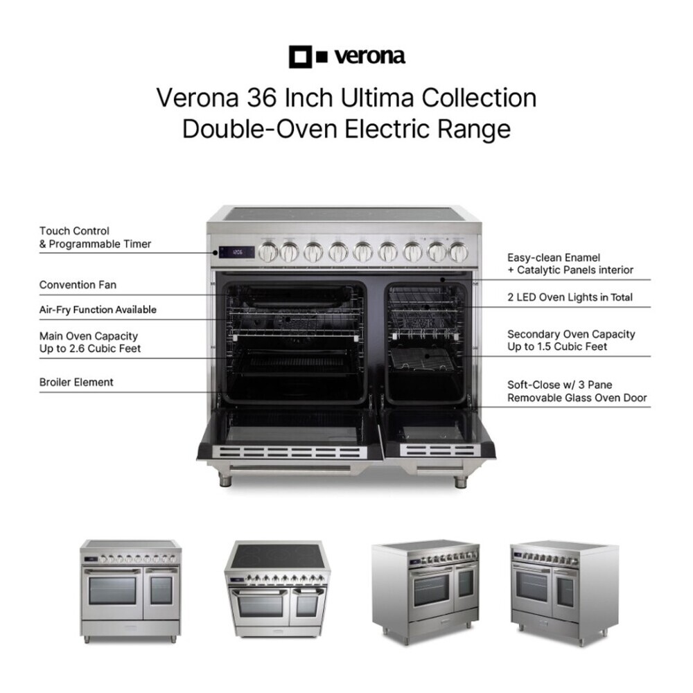 Verona VUFSEE365D 36 inch Ultima Double Oven Electric Range with 5 Radiant Elements, 4.1 cu. ft. Total Oven Capacity