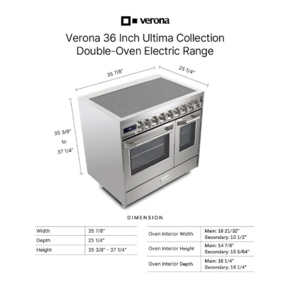 Verona VUFSEE365D 36 inch Ultima Double Oven Electric Range with 5 Radiant Elements, 4.1 cu. ft. Total Oven Capacity