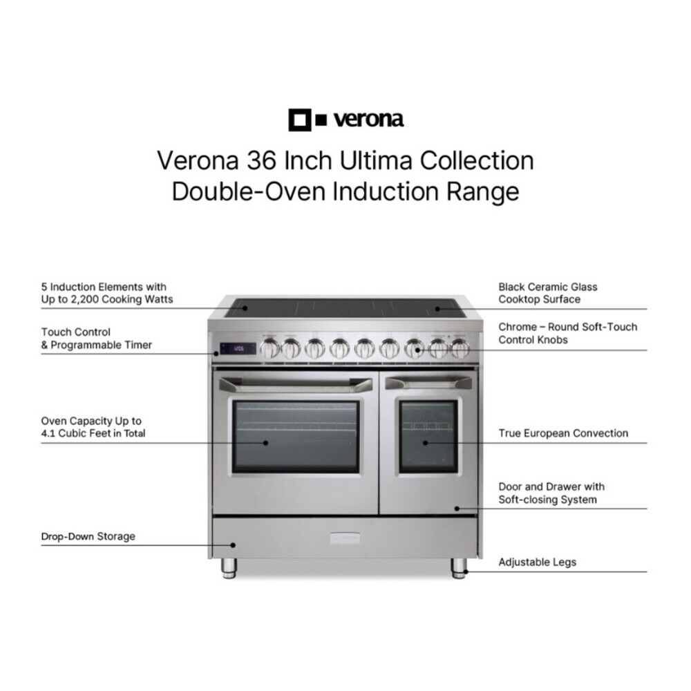 Verona VUFSIE365D 36 inch Ultima Collection Double Oven Induction Range with 5 Elements, 4.1 cu. ft. Oven Total Capacity