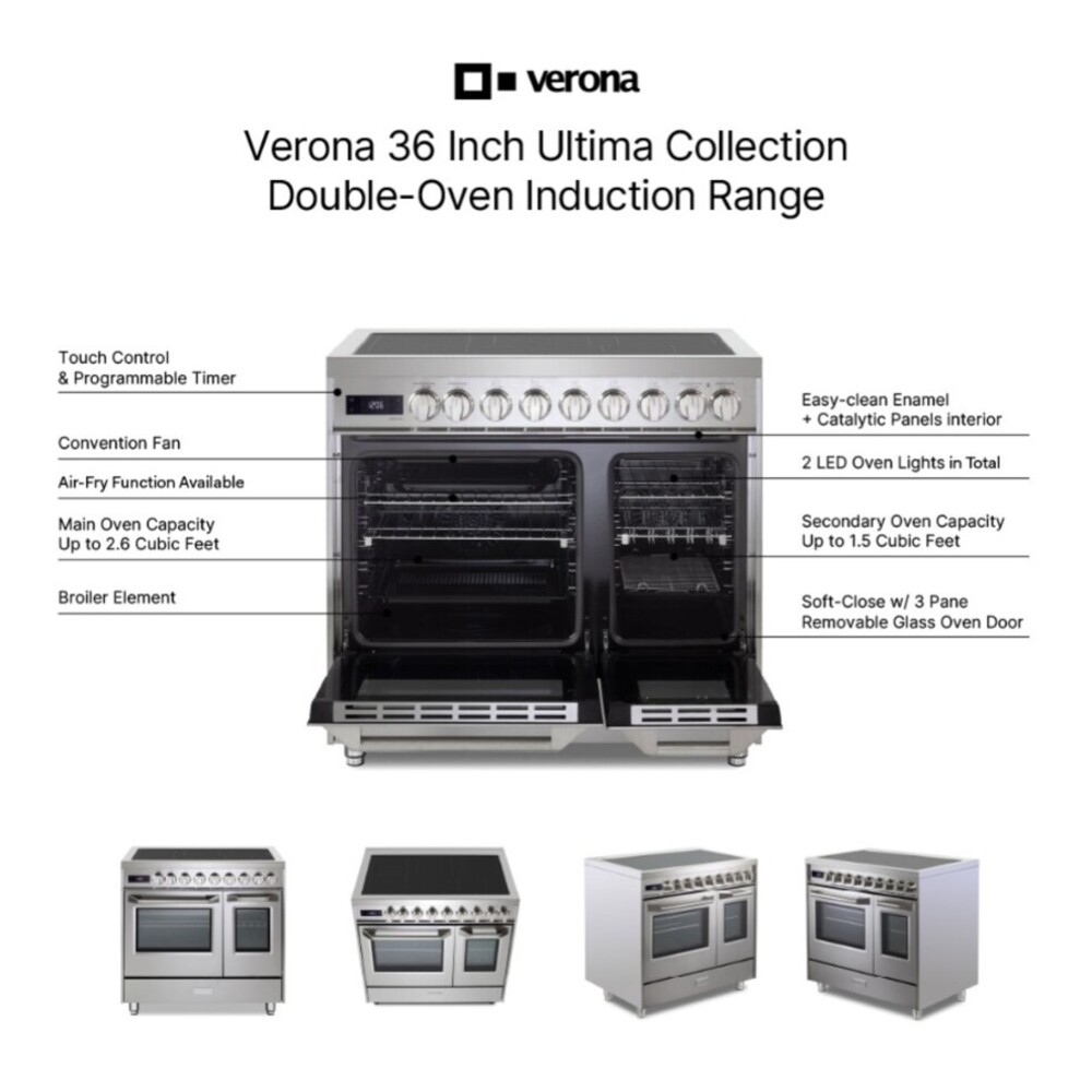 Verona VUFSIE365D 36 inch Ultima Collection Double Oven Induction Range with 5 Elements, 4.1 cu. ft. Oven Total Capacity