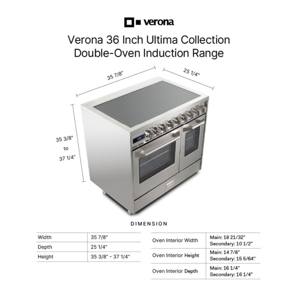 Verona VUFSIE365D 36 inch Ultima Collection Double Oven Induction Range with 5 Elements, 4.1 cu. ft. Oven Total Capacity